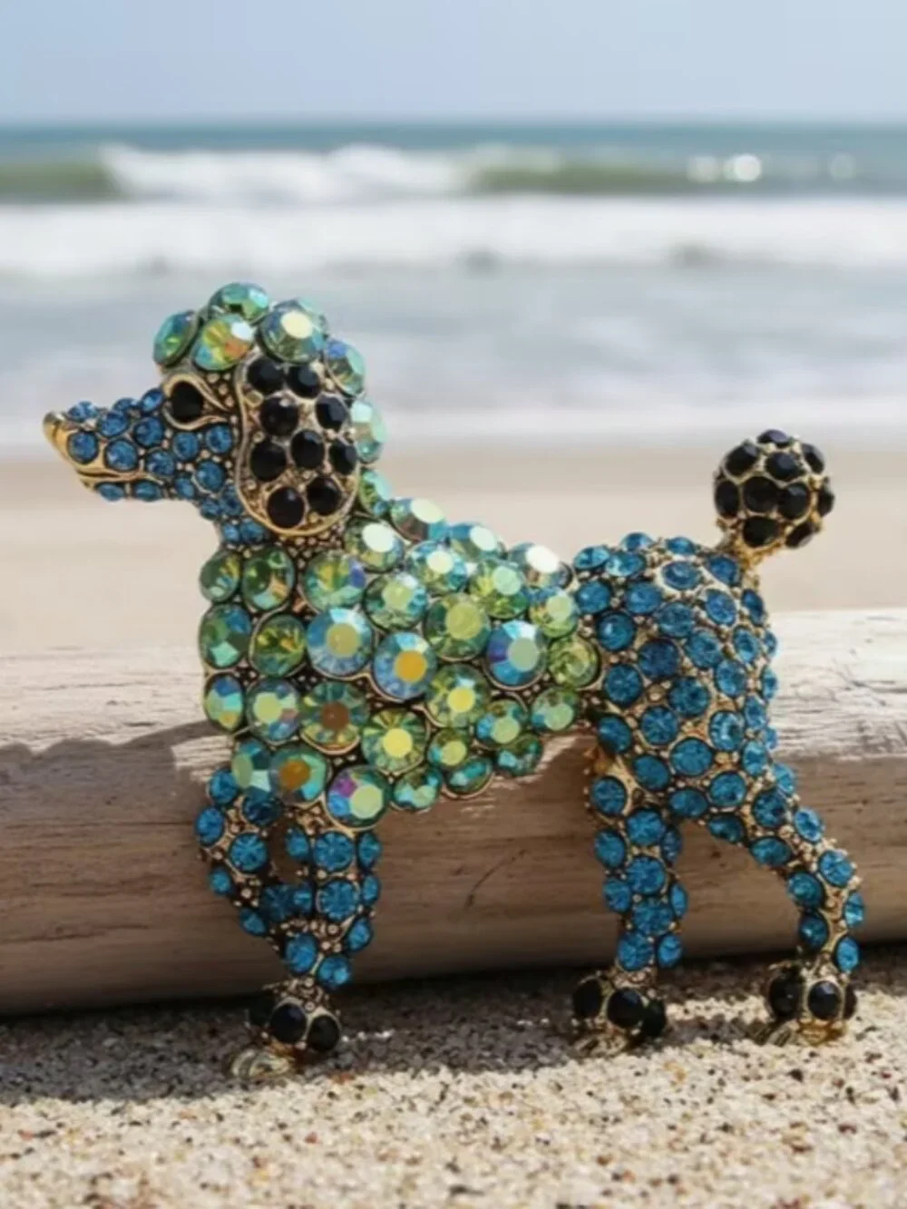 Vintage Style Crystal Rhinestone embellished Poodle Puppy Brooch